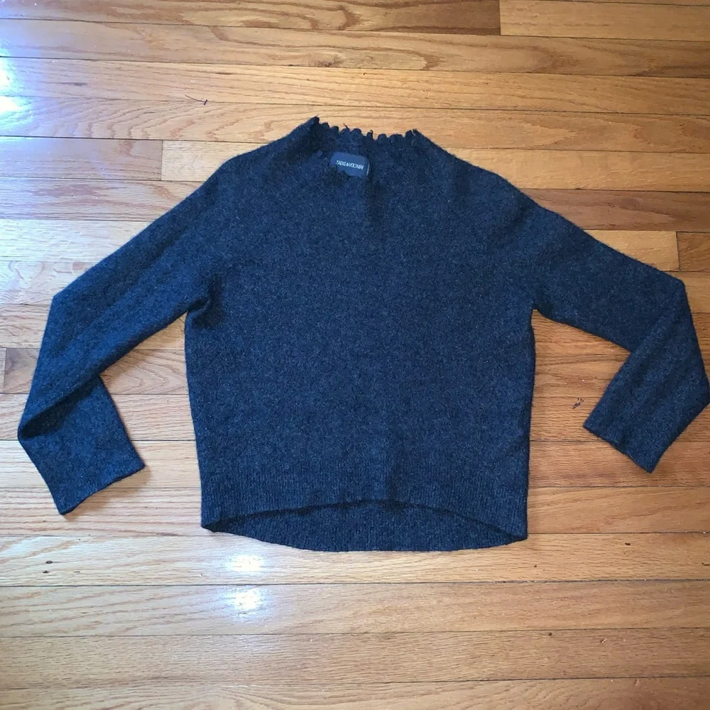 Zadig & Voltaire Wool Scallop Neck Sweater Grey Small - Picture 2 of 5